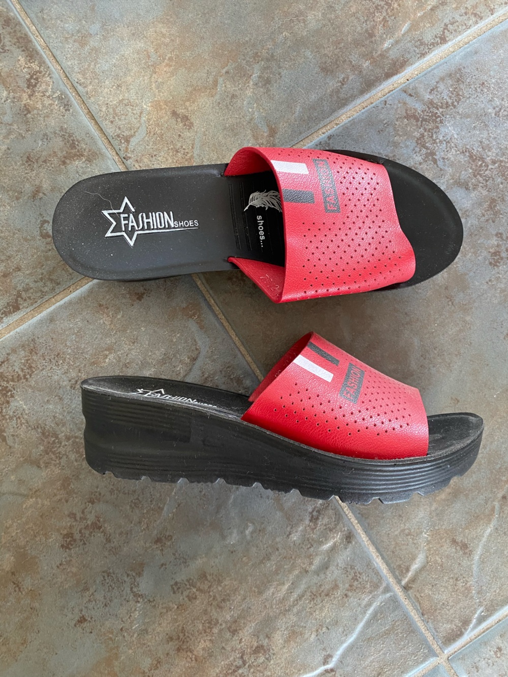 Red Platform Slide Sandals for Women